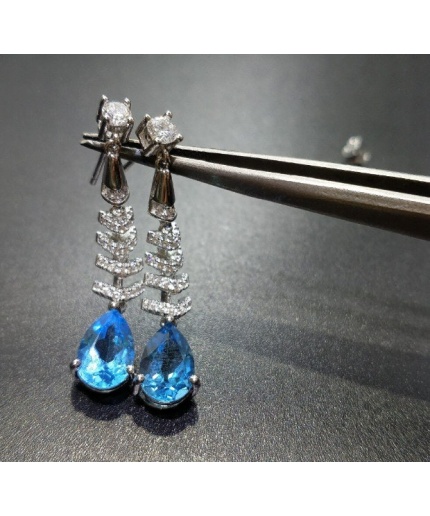 Natural Sky Blue Topaz Drop Earrings, 925 Sterling Silver, Studs Earrings, Blue Topaz Earrings, Luxury Earrings, Pear Cut Stone Earrings | Save 33% - Rajasthan Living 3