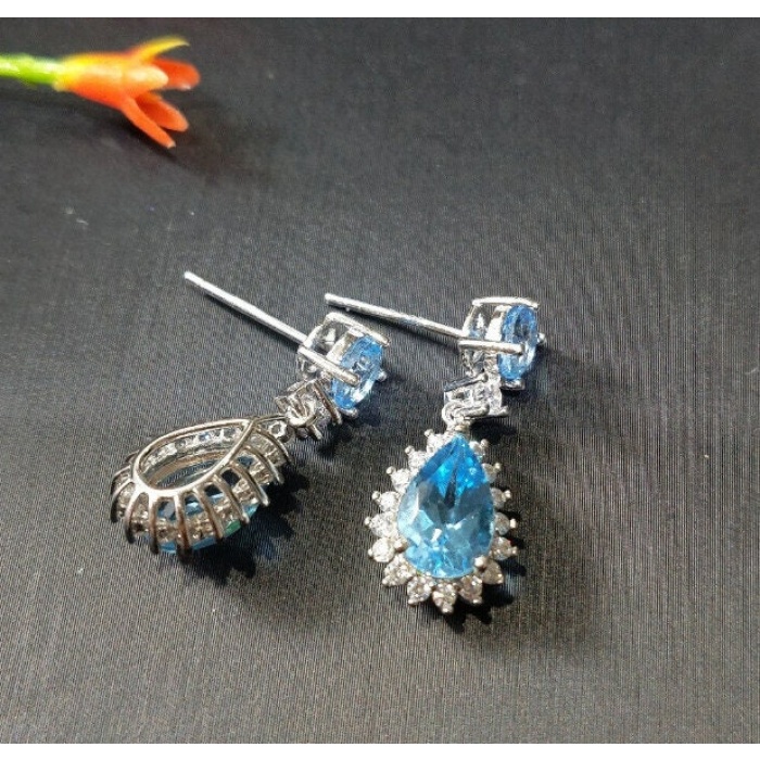 Natural Sky Blue Topaz Drop Earrings, 925 Sterling Silver, Studs Earrings, Blue Topaz Earrings, Luxury Earrings, Pear Cut Stone Earrings | Save 33% - Rajasthan Living 7