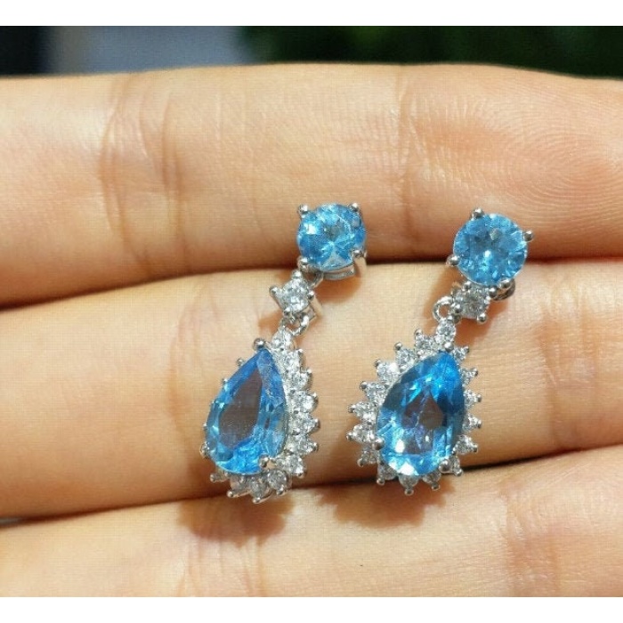 Natural Sky Blue Topaz Drop Earrings, 925 Sterling Silver, Studs Earrings, Blue Topaz Earrings, Luxury Earrings, Pear Cut Stone Earrings | Save 33% - Rajasthan Living 5