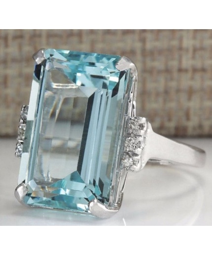 Aquamarine Woman Ring, Aquamarine Ring, 925 Sterling Silver Statement Ring, Engagement and Wedding Ring, Luxury Ring, Emerald Cut Ring | Save 33% - Rajasthan Living