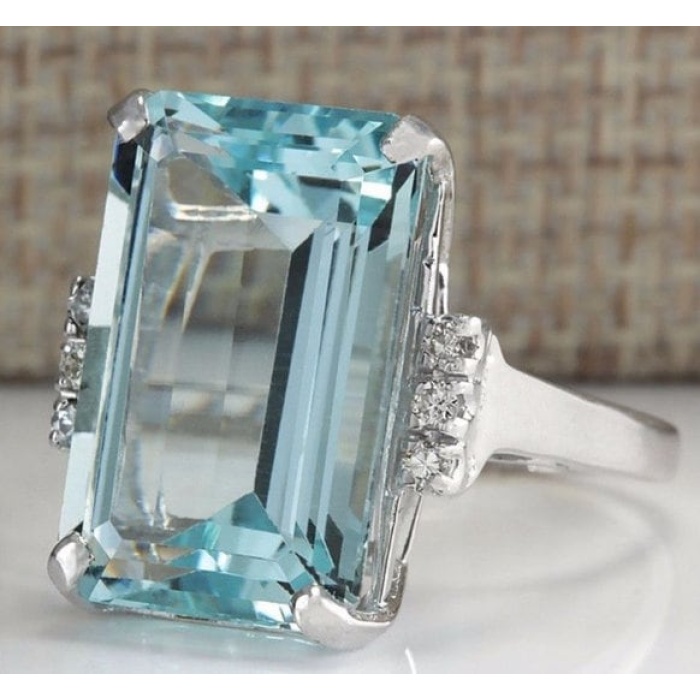 Aquamarine Woman Ring, Aquamarine Ring, 925 Sterling Silver Statement Ring, Engagement and Wedding Ring, Luxury Ring, Emerald Cut Ring | Save 33% - Rajasthan Living 5