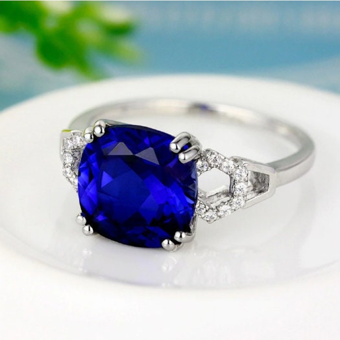 Sapphire Woman Ring, Sapphire Ring, 925 Sterling Silver Statement Ring, Engagement and Wedding Ring, Luxury Ring, Cushion Cut Ring | Save 33% - Rajasthan Living 7