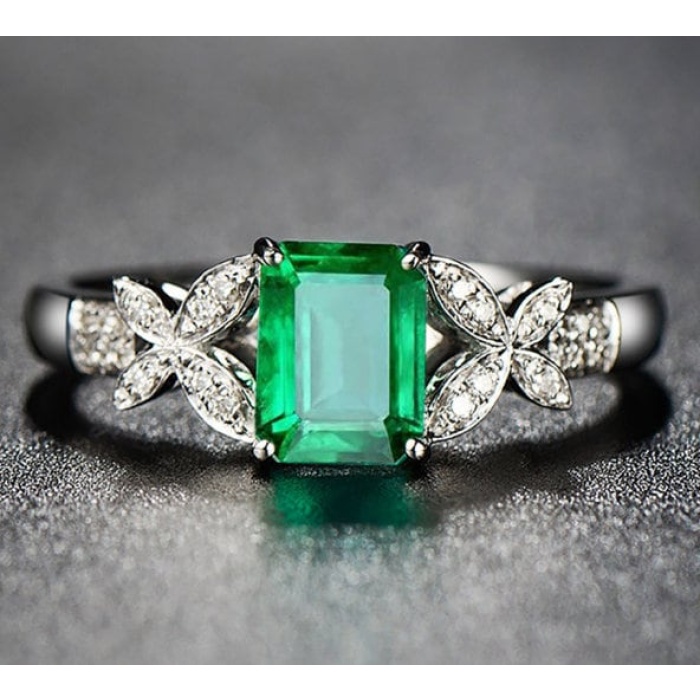 Emerald & Cubic Zirconia Woman Ring, 925 Sterling Silver, Emerald Ring, Statement Ring, Engagement and Wedding Ring, Emerald cut Ring | Save 33% - Rajasthan Living 5