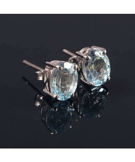 Natural Sky Blue Topaz Studs Earrings, 925 Sterling Silver Studs Earrings, Blue Topaz Earrings, Luxury Earrings, Oval Cut Studs Earrings | Save 33% - Rajasthan Living