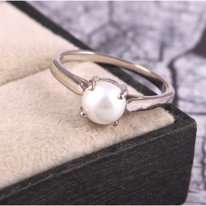 Natural Pearl Ring, 925 Sterling Sliver, Pearl Ring, Pearl Engagement Ring, Wedding Ring, luxury Ring, Ring/Band, Round Cabochon Ring | Save 33% - Rajasthan Living 6