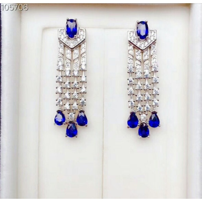 Natural Sapphire Drop Earrings, 925 Sterling Silver, Sapphire Earrings, Sapphire Silver Earrings, Luxury Earrings, Pear Cut Stone Earrings | Save 33% - Rajasthan Living 8