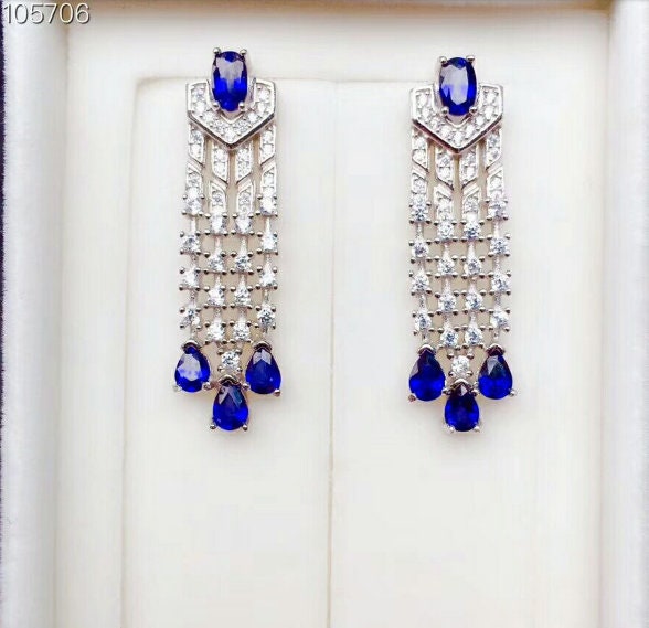 Natural Sapphire Drop Earrings, 925 Sterling Silver, Sapphire Earrings, Sapphire Silver Earrings, Luxury Earrings, Pear Cut Stone Earrings | Save 33% - Rajasthan Living 12