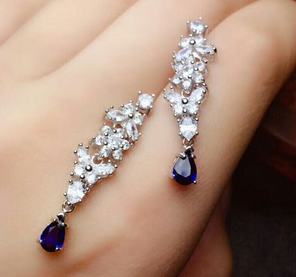 Natural Sapphire Drop Earrings, 925 Sterling Silver, Sapphire Earrings, Sapphire Silver Earrings, Luxury Earrings, Pear Cut Stone Earrings | Save 33% - Rajasthan Living 10