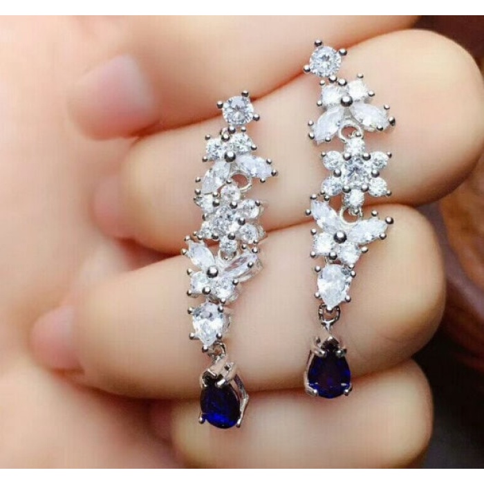 Natural Sapphire Drop Earrings, 925 Sterling Silver, Sapphire Earrings, Sapphire Silver Earrings, Luxury Earrings, Pear Cut Stone Earrings | Save 33% - Rajasthan Living 7