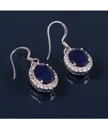 Natural Blue Sapphire Drop Earrings, 925 Sterling Silver Sapphire Earrings, Sapphire Silver Earrings, Luxury Earrings, Oval Cut Earrings | Save 33% - Rajasthan Living