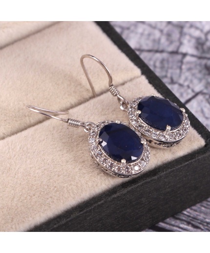 Natural Blue Sapphire Drop Earrings, 925 Sterling Silver Sapphire Earrings, Sapphire Silver Earrings, Luxury Earrings, Oval Cut Earrings | Save 33% - Rajasthan Living 3