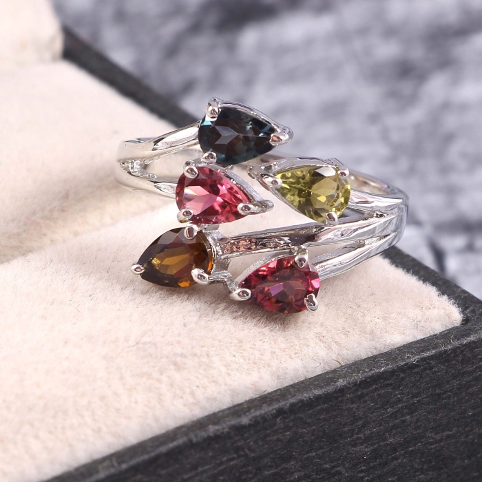 Natural Multi Color Tourmaline Ring, 925 Sterling Silver, Tourmaline Engagement Ring, Wedding Ring, Luxury Ring, Ring/Band, Pear Cut Ring | Save 33% - Rajasthan Living 7