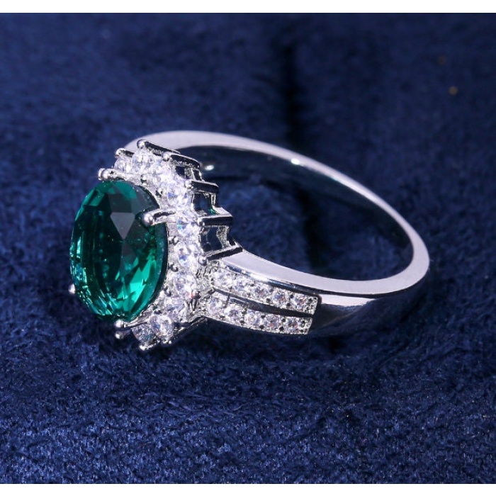 Emerald & Cubic Zirconia Woman Ring, 925 Sterling Silver, Emerald Ring, Statement Ring, Engagement and Wedding Ring, Oval cut Ring | Save 33% - Rajasthan Living 7