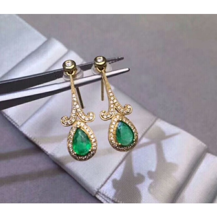 Natural Emerald Drop Earrings, 925 Sterling Silver, Emerald Drop Earrings, Emerald Silver Earrings, Luxury Earrings, Pear Cut Stone Earrings | Save 33% - Rajasthan Living 6