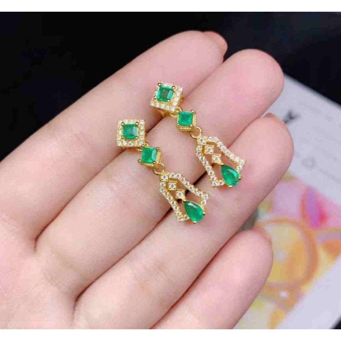 Natural Emerald Drop Earrings, 925 Sterling Silver, Emerald Drop Earrings, Emerald Silver Earrings, Luxury Earrings, Pear Cut Stone Earrings | Save 33% - Rajasthan Living 6