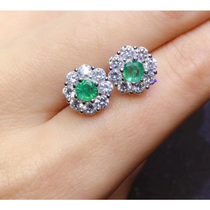 Natural Emerald Stud Earrings, 925 Sterling Silver, Emerald Stud Earrings, Emerald Silver Earrings, Luxury Earrings, Round Cut Stone | Save 33% - Rajasthan Living 8