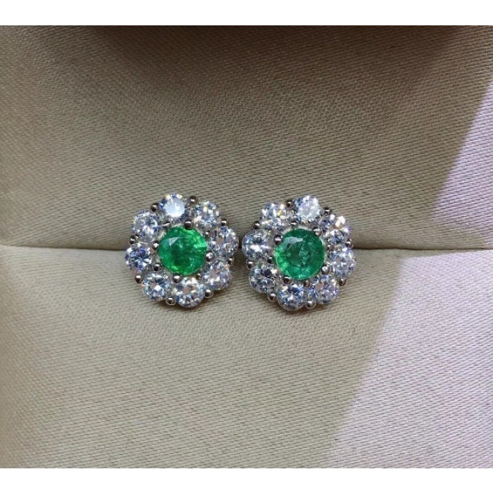 Natural Emerald Stud Earrings, 925 Sterling Silver, Emerald Stud Earrings, Emerald Silver Earrings, Luxury Earrings, Round Cut Stone | Save 33% - Rajasthan Living 6