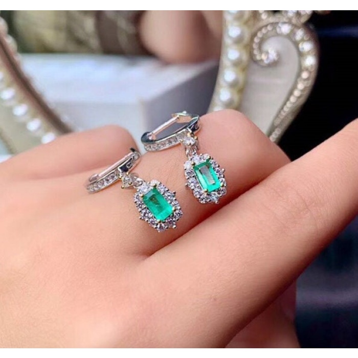 Natural Emerald Drop Earrings, 925 Sterling Silver, Emerald Drop Earrings, Emerald Silver Earrings, Luxury Earrings, Emerald Cut Stone | Save 33% - Rajasthan Living 9