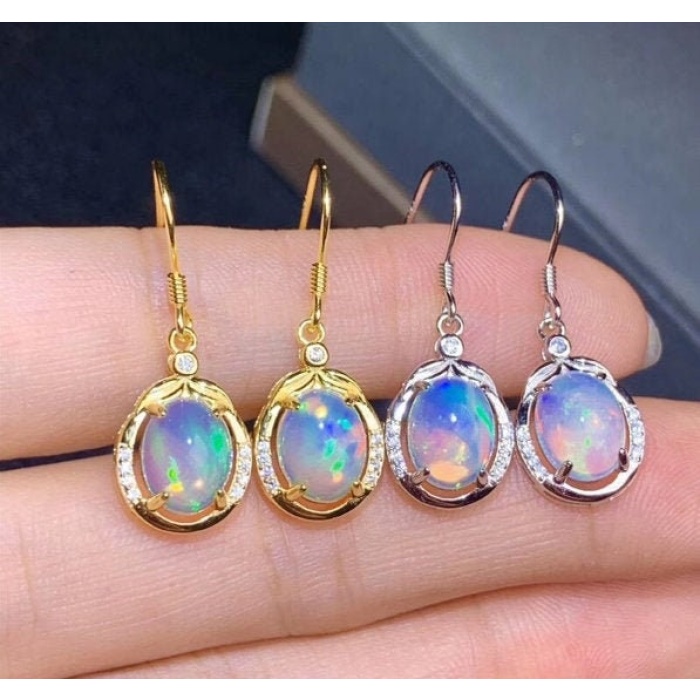Natural Opal Drop Earrings, 925 Sterling Silver, Opal Drop Earrings, Earrings, Opal Earrings, Luxury Earrings, Oval Stone Earrings | Save 33% - Rajasthan Living 6