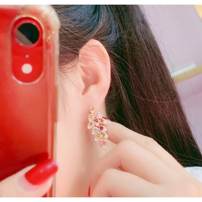 Natural Multi Tourmaline Drop Earrings, 925 Sterling Silver, Wedding Earrings, Luxury Earrings, Round Cut Stone Earrings | Save 33% - Rajasthan Living 8