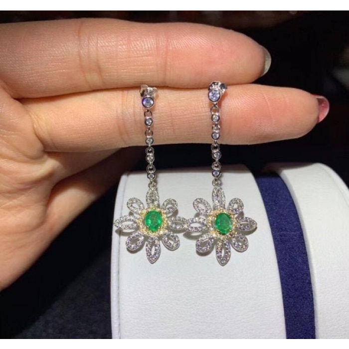 Natural Emerald Drop Earrings, 925 Sterling Silver, Emerald Drop Earrings, Emerald Silver Earrings, Luxury Earrings, Ovel Cut Stone Earrings | Save 33% - Rajasthan Living 5