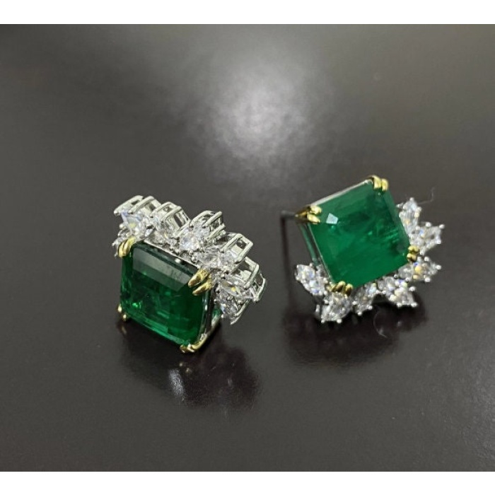 Lab Emerald Stud Earrings, 925 Sterling Silver, Emerald Stud Earrings, Emerald Silver Earrings, Luxury Earrings, Princess Cut Stone | Save 33% - Rajasthan Living 8