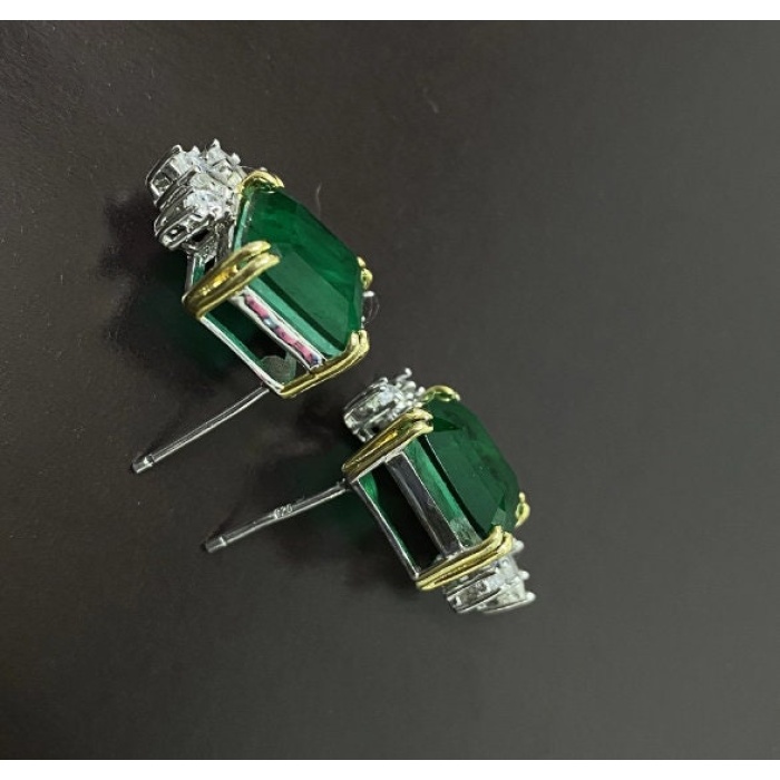Lab Emerald Stud Earrings, 925 Sterling Silver, Emerald Stud Earrings, Emerald Silver Earrings, Luxury Earrings, Princess Cut Stone | Save 33% - Rajasthan Living 7