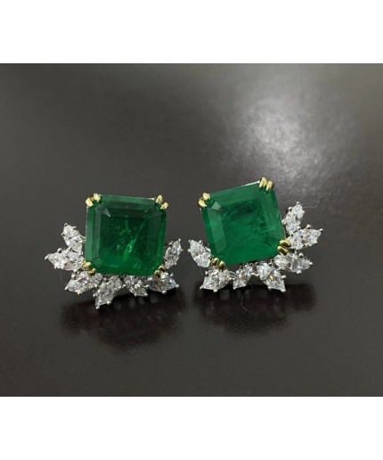 Lab Emerald Stud Earrings, 925 Sterling Silver, Emerald Stud Earrings, Emerald Silver Earrings, Luxury Earrings, Princess Cut Stone | Save 33% - Rajasthan Living