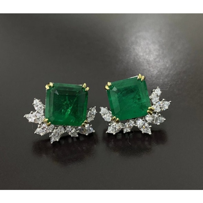 Lab Emerald Stud Earrings, 925 Sterling Silver, Emerald Stud Earrings, Emerald Silver Earrings, Luxury Earrings, Princess Cut Stone | Save 33% - Rajasthan Living 5