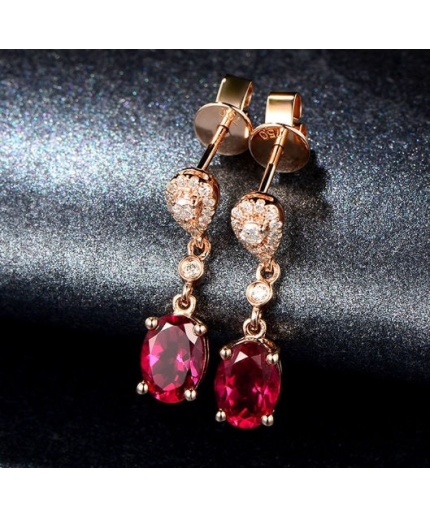 Lab Ruby Drop Earrings, 925 Sterling Silver, Ruby Earrings, Ruby Silver Earrings, Ruby Luxury Earrings, Oval Cut Stone Earrings | Save 33% - Rajasthan Living 3