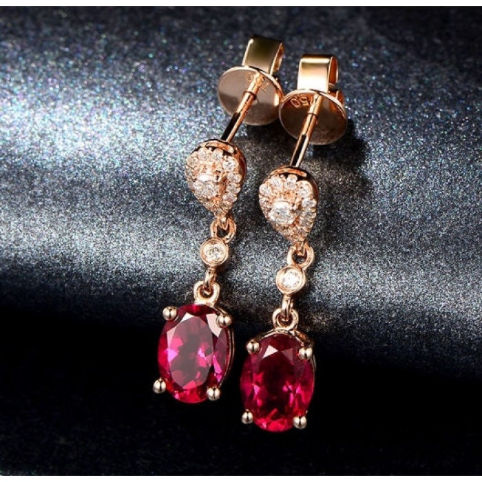 Lab Ruby Drop Earrings, 925 Sterling Silver, Ruby Earrings, Ruby Silver Earrings, Ruby Luxury Earrings, Oval Cut Stone Earrings | Save 33% - Rajasthan Living 6