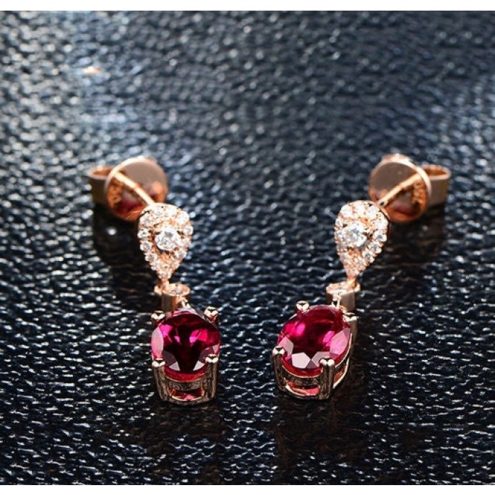 Lab Ruby Drop Earrings, 925 Sterling Silver, Ruby Earrings, Ruby Silver Earrings, Ruby Luxury Earrings, Oval Cut Stone Earrings | Save 33% - Rajasthan Living 7