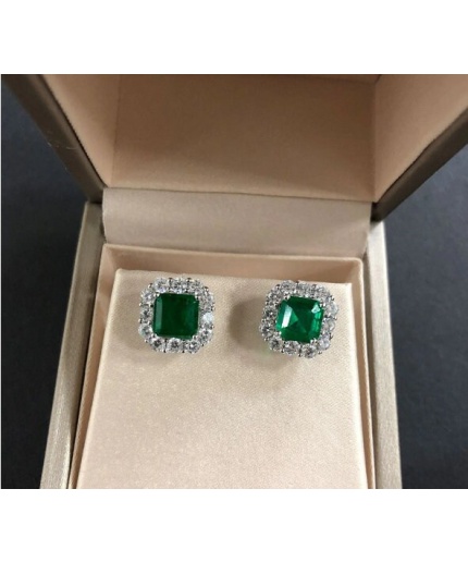lab Emerald Stud Earrings, 925 Sterling Silver, Emerald Stud Earrings, Emerald Silver Earrings, Luxury Earrings, Asscher cut Stone | Save 33% - Rajasthan Living