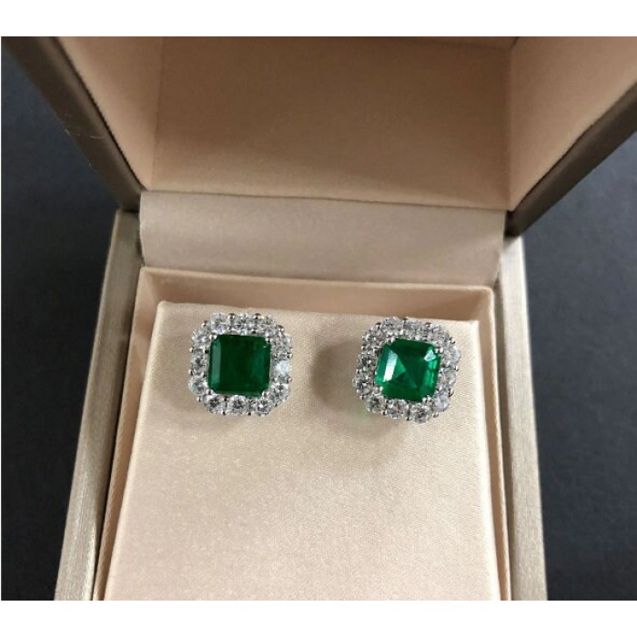 lab Emerald Stud Earrings, 925 Sterling Silver, Emerald Stud Earrings, Emerald Silver Earrings, Luxury Earrings, Asscher cut Stone | Save 33% - Rajasthan Living 5