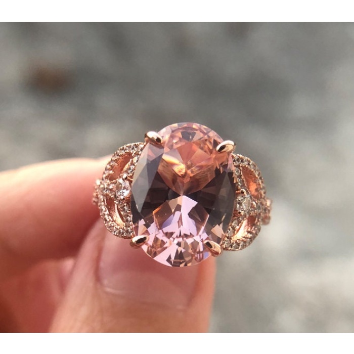 Lab Morganite Woman Ring, Morganite Ring, 925 Sterling Silver Statement Ring, Engagement and Wedding Ring, Luxury Ring, Oval Cut Ring | Save 33% - Rajasthan Living 11