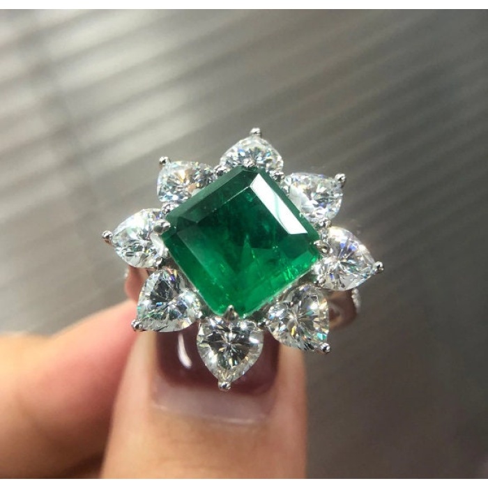 Lab Emerald & Cubic Zirconia Woman Ring, 925 Sterling Silver, Emerald Ring, Statement Ring, Engagement and Wedding Ring, Emerald cut Ring | Save 33% - Rajasthan Living 8