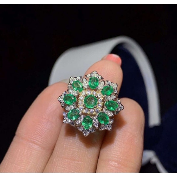 Natural Emerald & Cubic Zirconia Woman Ring, 925 Sterling Silver, Emerald Ring, Statement Ring, Engagement and Wedding Ring | Save 33% - Rajasthan Living 10