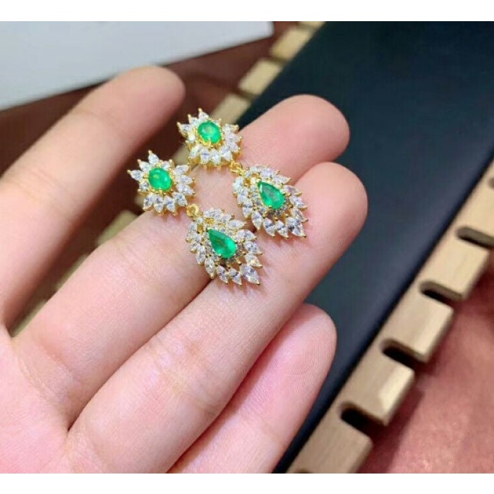 Natural Emerald Drop Earrings, 925 Sterling Silver, Emerald Drop Earrings, Emerald Silver Earrings, Luxury Earrings, Ovel Cut Stone Earrings | Save 33% - Rajasthan Living 7