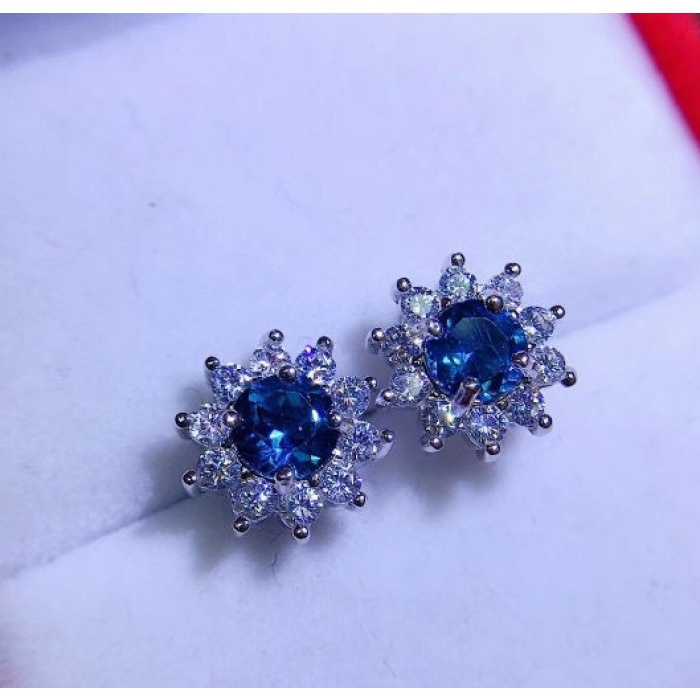 Natural Topaz Studs Earrings, 925 Sterling Silver, Studs Earrings, Earrings, Blue Topaz Earrings, Luxury Earrings, Round Cut Stone Earrings | Save 33% - Rajasthan Living 6