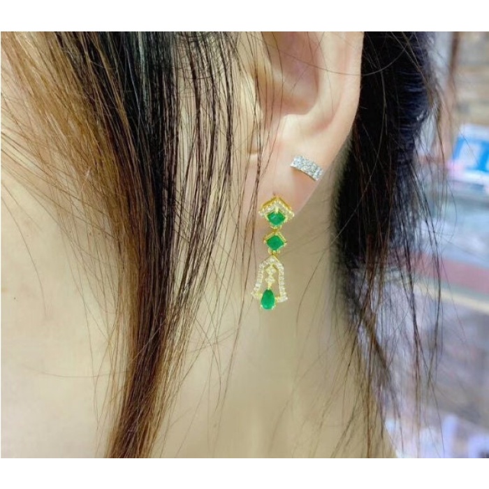Natural Emerald Drop Earrings, 925 Sterling Silver, Emerald Drop Earrings, Emerald Silver Earrings, Luxury Earrings, Pear Cut Stone Earrings | Save 33% - Rajasthan Living 8