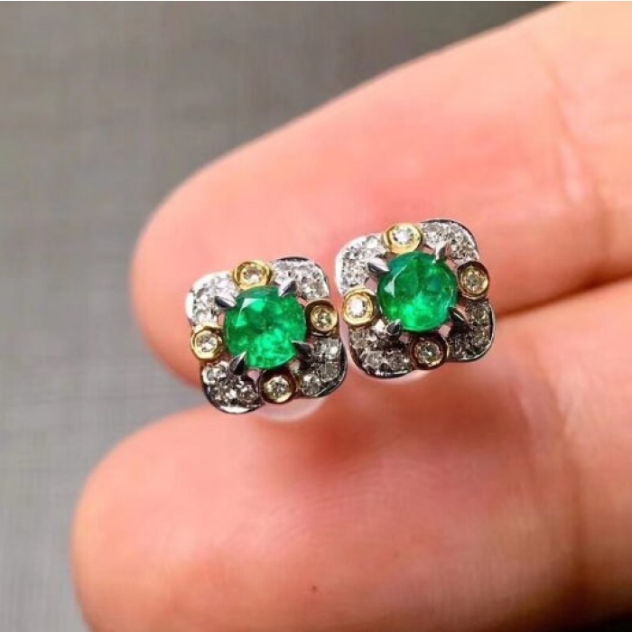 Natural Emerald Stud Earrings, 925 Sterling Silver, Emerald Stud Earrings, Emerald Silver Earrings, Luxury Earrings, Round Cut Stone | Save 33% - Rajasthan Living 8