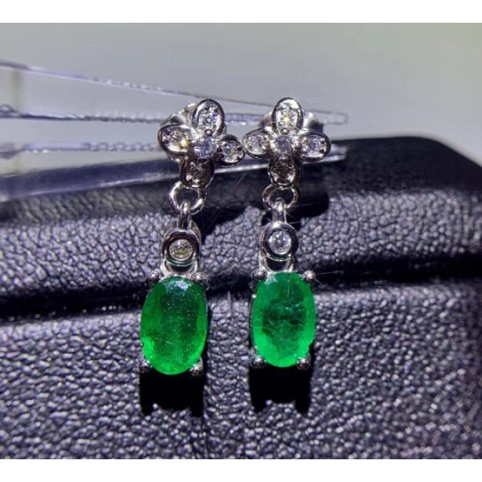 Natural Emerald Drop Earrings, 925 Sterling Silver, Emerald Drop Earrings, Emerald Silver Earrings, Luxury Earring, Oval Cut Stone Earrings | Save 33% - Rajasthan Living 6