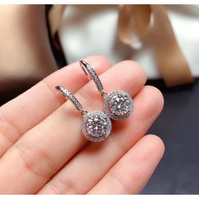 Moissanite Drop Earrings, 925 Sterling Silver, Drop Earrings, Earrings, Moissanite Earrings, Luxury Earrings, Round Cut Stone Earrings | Save 33% - Rajasthan Living 9