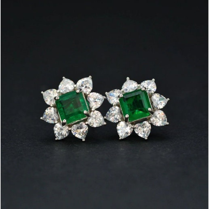 lab Emerald Stud Earrings, 925 Sterling Silver, Emerald Stud Earrings, Emerald Silver Earrings, Luxury Earrings, Square cut Stone | Save 33% - Rajasthan Living 8