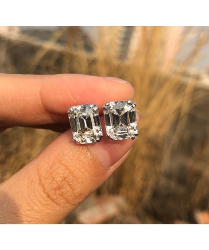 Lab Created Moissanite Studs Earrings, 925 Sterling Silver , Studs Earrings, Earrings, Moissanite Earrings, Luxury Earrings, Octagon Cut | Save 33% - Rajasthan Living 3