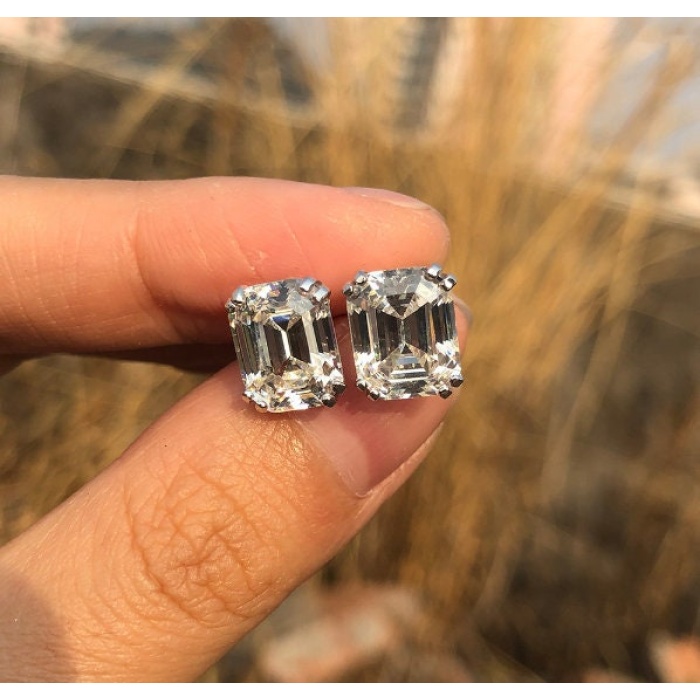 Lab Created Moissanite Studs Earrings, 925 Sterling Silver , Studs Earrings, Earrings, Moissanite Earrings, Luxury Earrings, Octagon Cut | Save 33% - Rajasthan Living 6