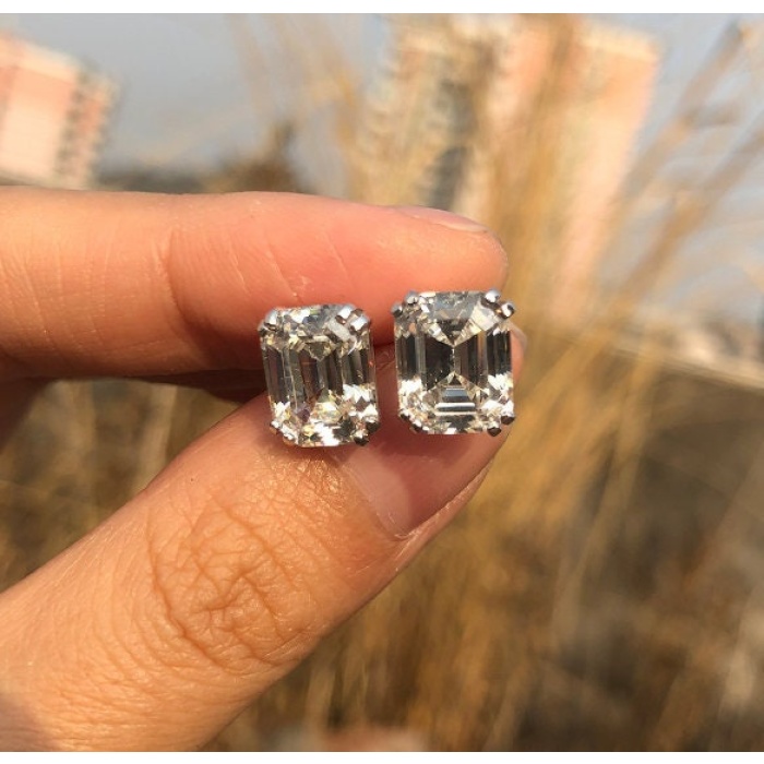 Lab Created Moissanite Studs Earrings, 925 Sterling Silver , Studs Earrings, Earrings, Moissanite Earrings, Luxury Earrings, Octagon Cut | Save 33% - Rajasthan Living 7