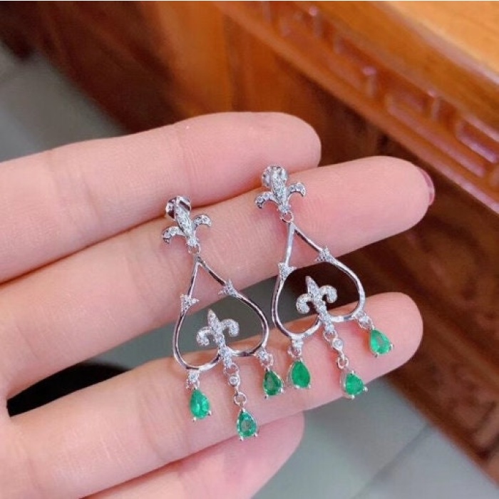 Natural Emerald Drop Earrings, 925 Sterling Silver, Emerald Drop Earrings, Emerald Silver Earrings, Luxury Earrings, Pear Cut Stone Earrings | Save 33% - Rajasthan Living 8