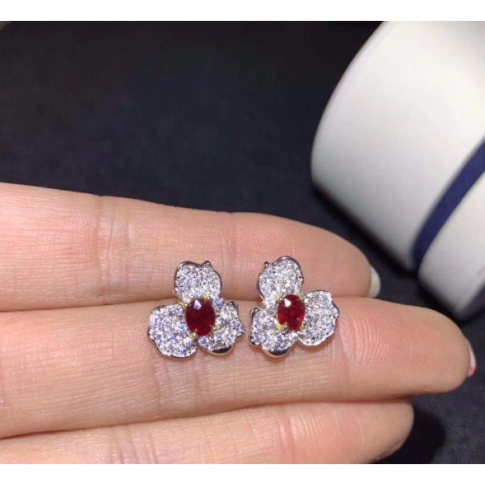 Natural Ruby Stud Earrings, 925 Sterling Silver, Ruby Earrings, Ruby Silver Earrings, Ruby Luxury Earrings, Oval Cut Stone Earrings | Save 33% - Rajasthan Living 7