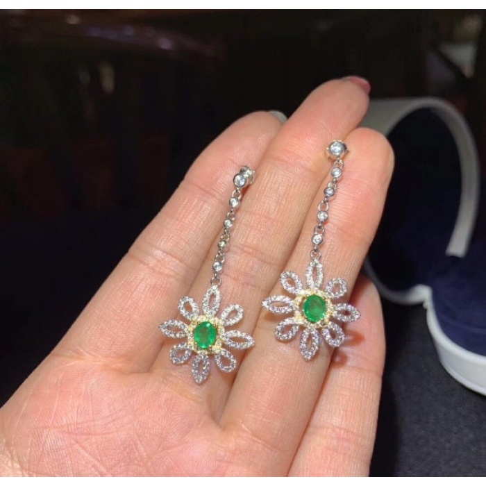Natural Emerald Drop Earrings, 925 Sterling Silver, Emerald Drop Earrings, Emerald Silver Earrings, Luxury Earrings, Ovel Cut Stone Earrings | Save 33% - Rajasthan Living 8